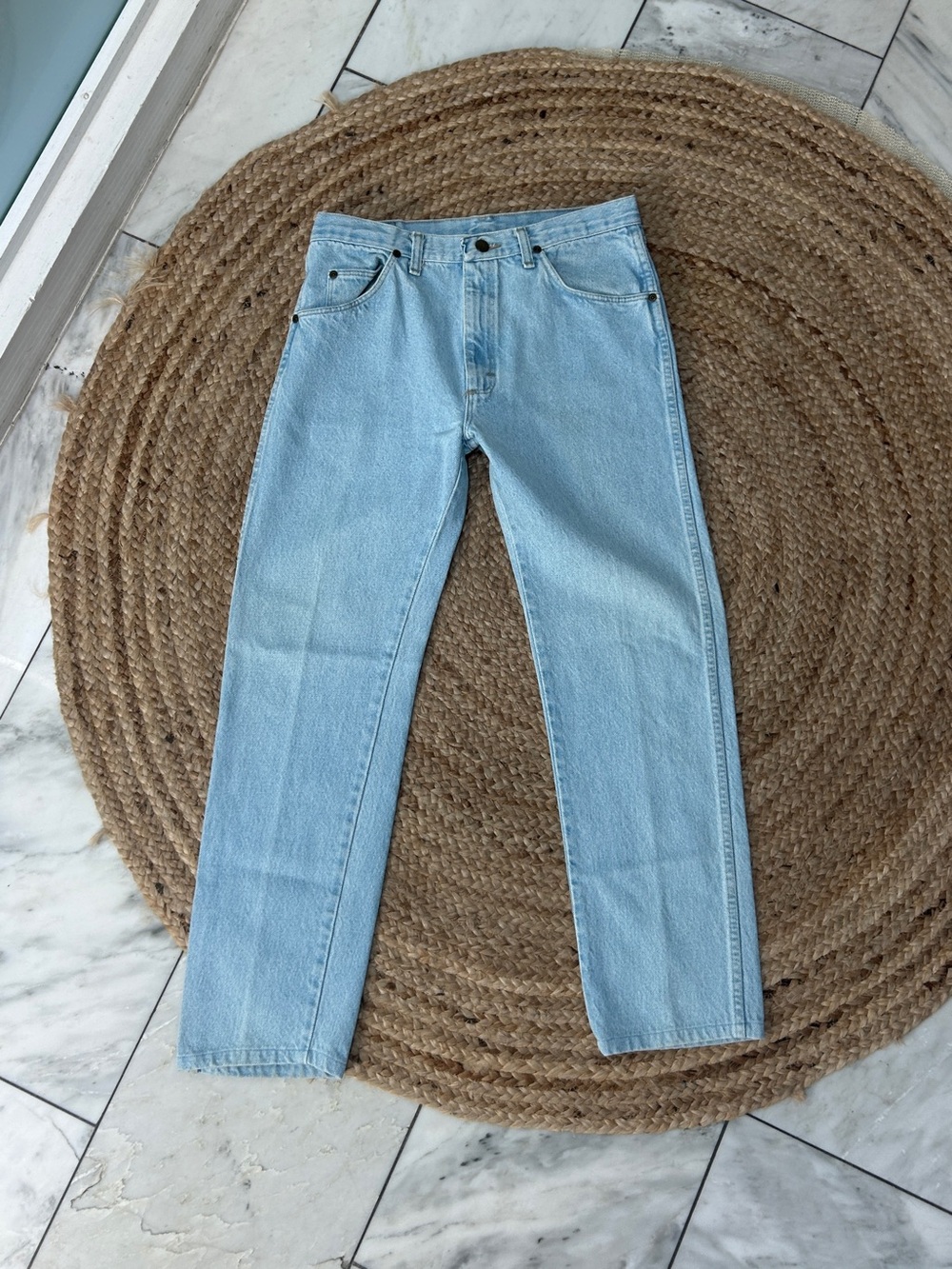 Made in USA 32 x 30 Vintage Wrangler Jeans Light Blue 100% Cotton Straight Leg